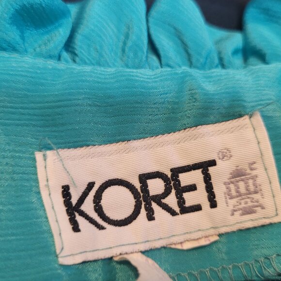 Vintage Polyester Blouse Turquoise Ruffle 70s Union Made Button Front Sz 38 Lrg - Picture 4 of 11